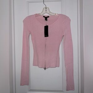 Forever 21 pink ribbed double zip cardigan